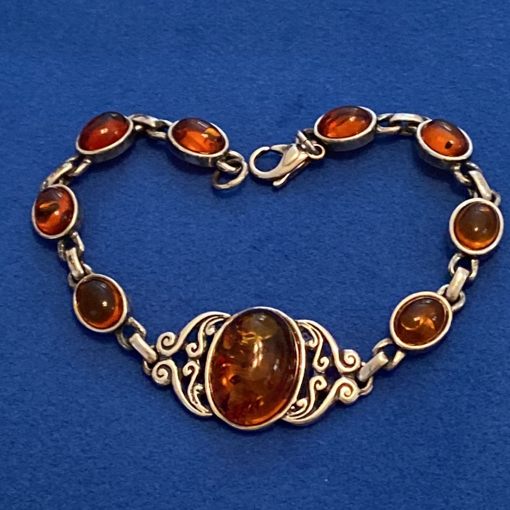 Vintage 925 silver genuine Baltic Amber filigree bracelet
